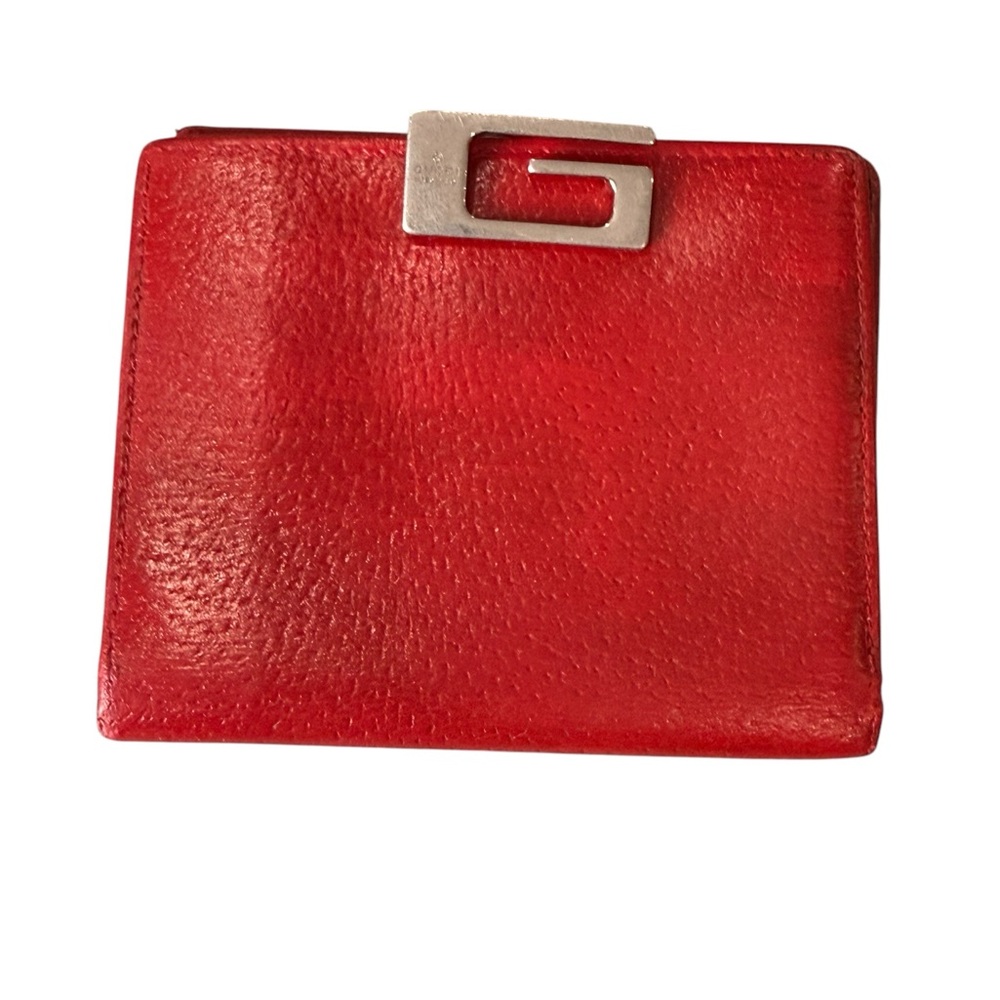 Gucci Red Wallet G Clasp Closure- Snap Coin Pocket-Double Sided - Vintage EUC